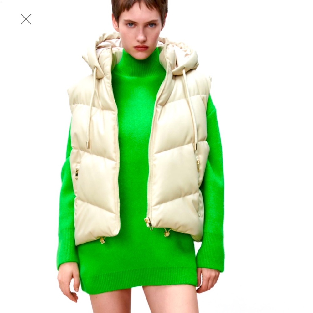 Zara oversized hooded faux leather vest
